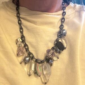 Lia Sophia Gunmetal and blue short statement necklace